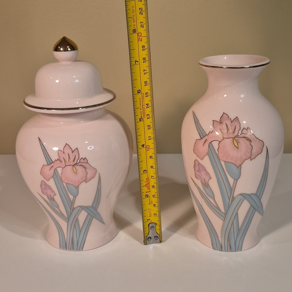 YAMA JI Vintage 80s Pink Floral Vase And Matching Lidded Ginger Jar Set - Picture 15 of 16